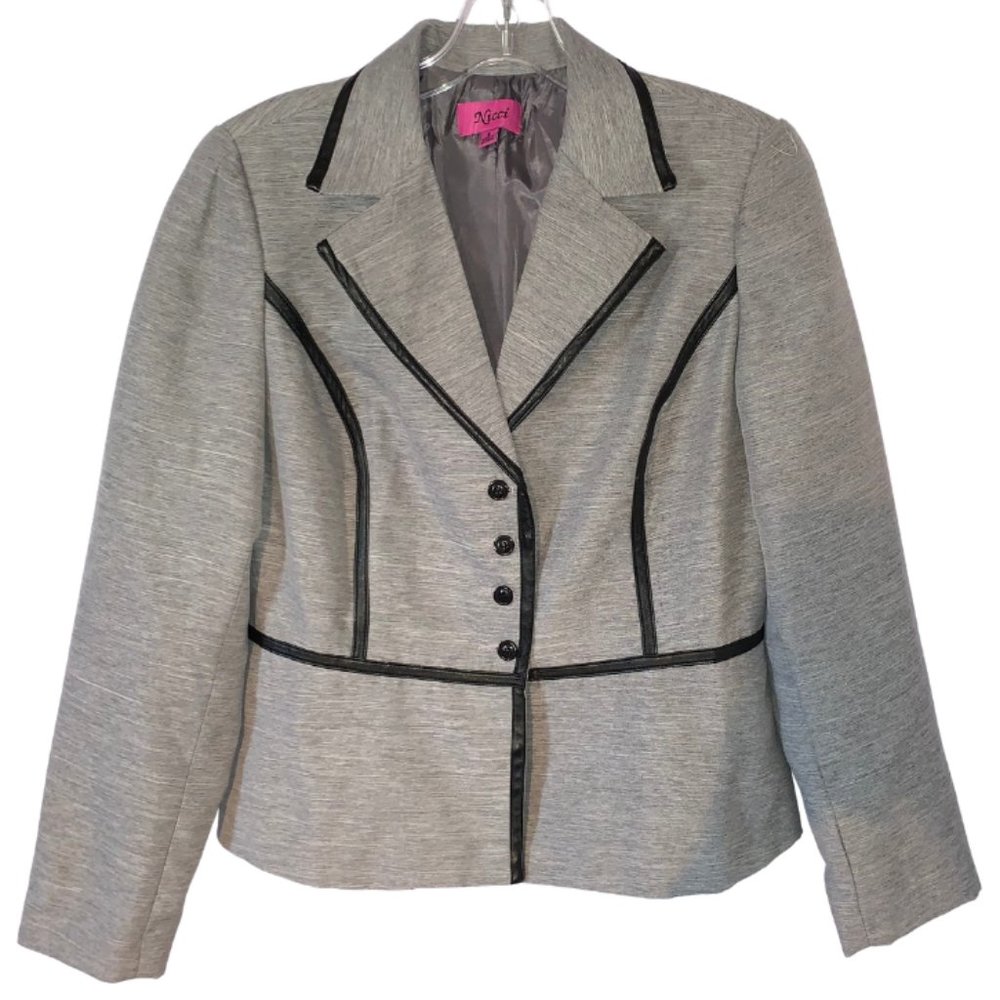 Nicci Grey Suit Blazer w/ Leather Trim (Size: 8)